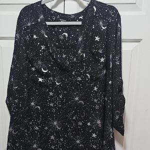 Torrid Harper Metallic Silver Celestial On Black Blouse